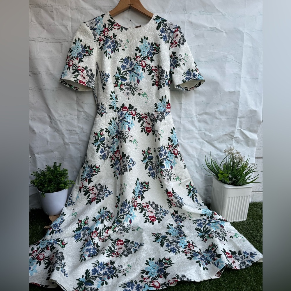 Adam Lippes Eloise Floral Matelassé Fit & Flare Midi Dress White Short Sleeves 2 - Picture 11 of 16